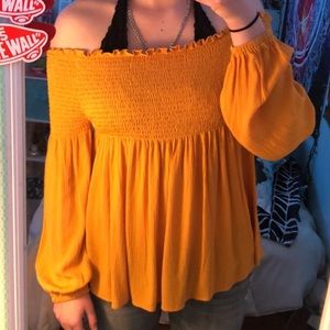 Yellow Off The Shoulder Long Sleeve Blouse